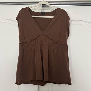 Theory Brown V Neck Smocked Top